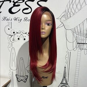 Red Straight human hairstyle mix Lace Front Wig for Women - Burgundy Red